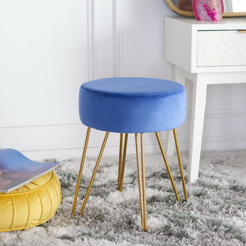 Safavieh Abrea Round Ottoman Steel Blue / Gold