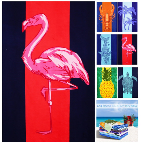 Microfiber Beach Towel 72' X 36' Oversized Towels Stuff Sand Free Extral Large Xl Quick Dry Camp Big Pool Sandproof Travel Gift Mat  Tropical Flamingo