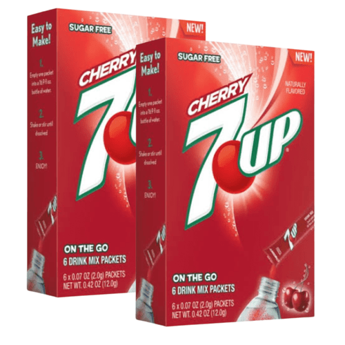 7up Cherry Singles To Go Drink Mix, Zero Sugar Low Calorie, And Non-carbonated Flavored Powdered Beverages Easy And Convenient To Prepare Just Add Water, 2 Boxes, 6 Sticks Per Box, 12 Total Servings