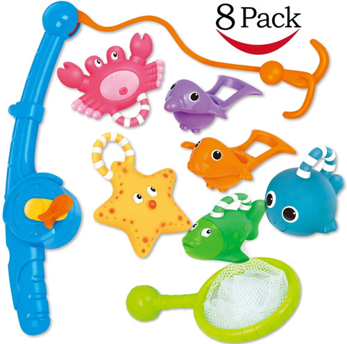 Pointerteck 8pcs Bath Toy, Including Fishing Floating Squirts, Water Scoop, Fish Net For Babies Play