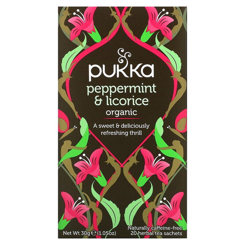 Pukka Herbs, Organic Herbal Tea, Peppermint & Licorice, Caffeine Free, 20 Sachets, 0.05 Oz