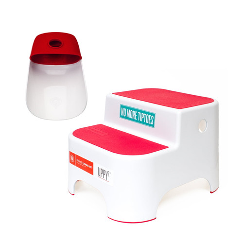 Prince Lionheart Uppy2 Step Stool And Faucet Extender Set, Flashbulb Fuchsia, Perfect For Potty Training And Kitchen, Grippy Non-slip Top, Sturdy Base With Non-slip Feet