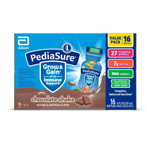 Pediasure Grow & Gain Nutritional Shake With Immune Support, Chocolate, 8 Fl Oz Bottle (16 Count)