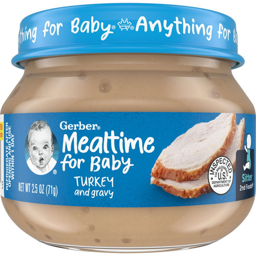 Gerber 2nd Foods Baby Food, Turkey And Gravy, Mealtime For Baby, 2.5 Oz Glass Jar (pack Of 10)