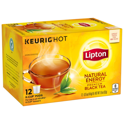 Lipton Natural Energy Premium Black Tea K-cup Pods Made With Real Tea Leaves, 12 Ct