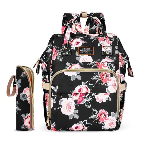 Lokass Diaper Bag Backpack Mummy Maternity Large Baby Nappy Bag Nursing Handbag With Bottle Warmer Changing Pad Red Flower