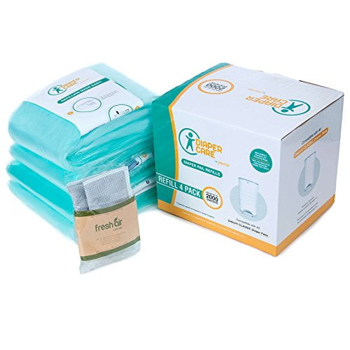 4 Pack Diaper Refill Liners - Compatible With Dekor Classic Refill - Disposable Diaper Pail Liners Hold Up To 2000 Diapers - Baby Scented Refills With Natural Bamboo Charcoal Smell Eliminator Bags