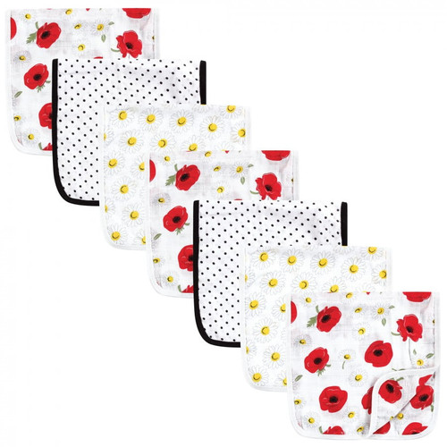 Hudson Baby Infant Girl Muslin Burp Cloth 7pk, Poppy Daisy, One Size