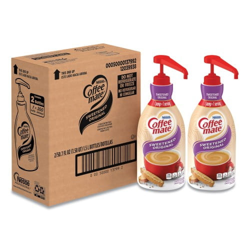New Coffee-mate Liquid Coffee Creamer, Sweetened Original, 1.5 Liter Pump Bottle, 2/carton,each