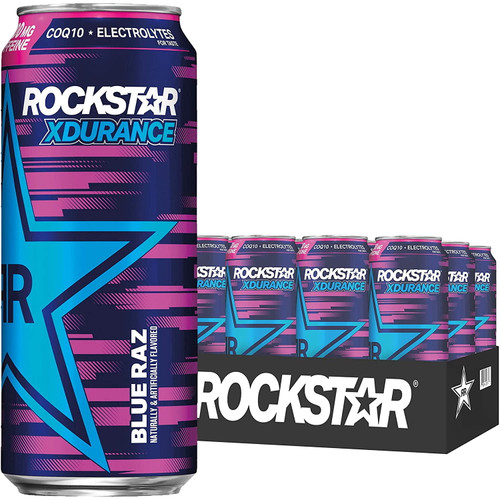 Rockstar Xdurance Energy Drink, Blue Raz, 16oz, 12 Pack