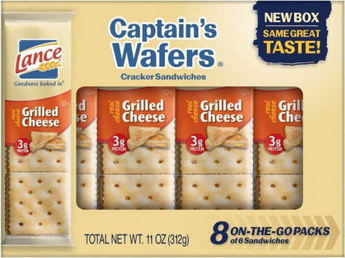 Lance Captains Wafers Crackers Sandwiches, Grilled Cheese, 11 Oz. Boxes (pack Of 3)