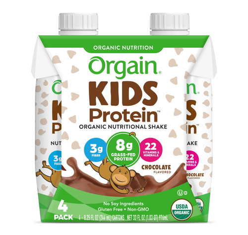 Orgain Kids Organic Grass Fed 8g Protein Nutritional Shake, Chocolate, 4ct