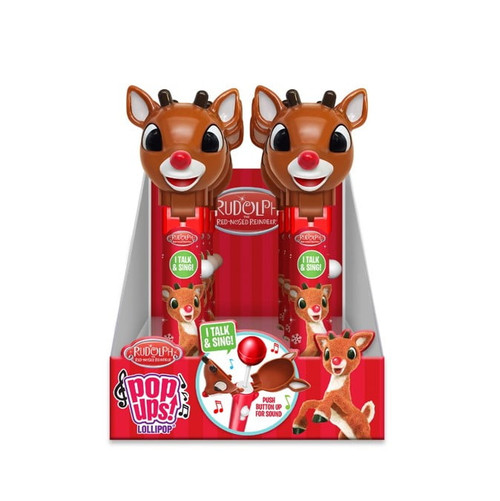 Christmas Pop Up Lollipop Rudolph The Red Nose Reindeer Talking & Singing Pop Ups - 6 Count Display Box