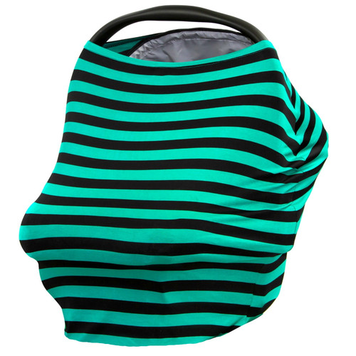 Jlika Baby Car Seat Canopy Cover And Stretchy Nursing Cover - Teal Black Stripe