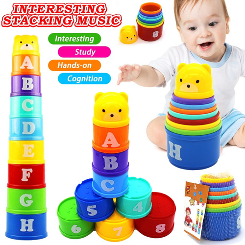 Homaful Baby Stacking 9 Cups Nesting And Sorting Cups, Counting Toys Indoor Outdoor Bath Beach Educational Development Gift For 12, 18 Month 1 2 3 Year Old Infant Toddler Boy Girl Kids