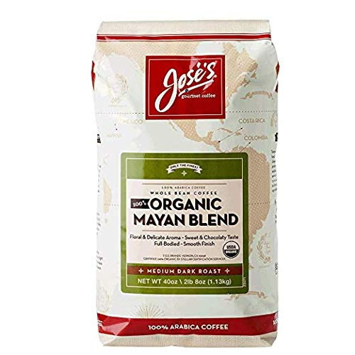 "joses Whole Bean Coffee, 2lb 8 Oz/40 Oz 100% Certified Usda Organic Mayan Blend 100% Arabica Coffee Value 5 Packk"