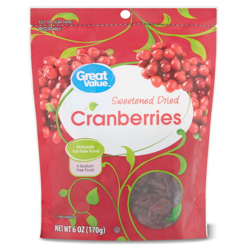 Great Value Sweetened Dried Cranberries, 6 Oz
