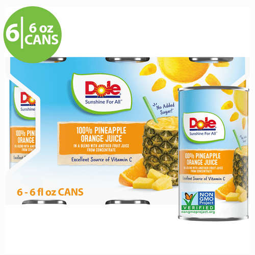 Dole Pineapple Orange Juice With Added Vitamin C, 6 Oz Fruit Juice Cans, 6 Ct