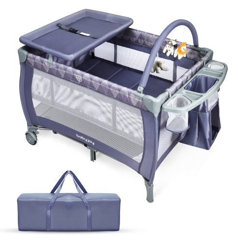 Gymax Portable Foldable Baby Playard Playpen Nursery Center W/ Changing Station Grey