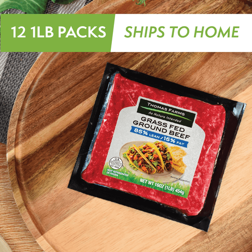 Thomas Farms Grass Fed 85/15 Ground Beef, Twelve 1 Lb Packages