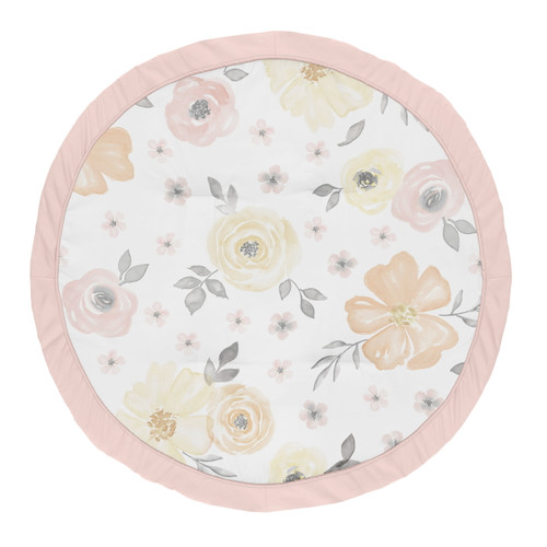 Sweet Jojo Designs Yellow And Pink Watercolor Floral Girl Baby Playmat Tummy Time Infant Play Mat - Blush Peach Orange Cream Grey And White Shabby Chic Rose Flower Farmhouse