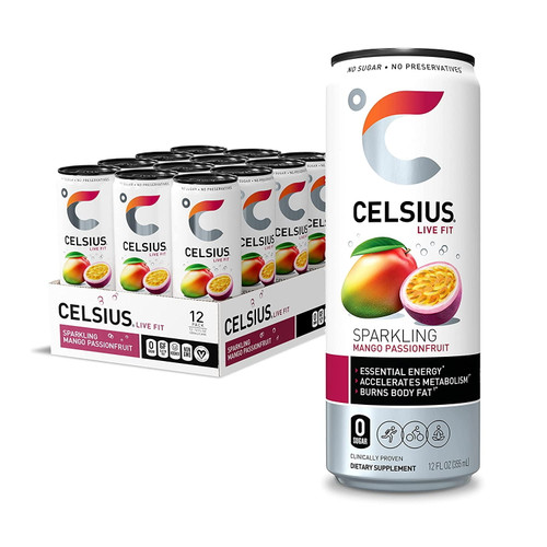 Celsius Essential Energy Drink 12 Fl Oz, Sparkling Mango Passionfruit (pack Of 12)