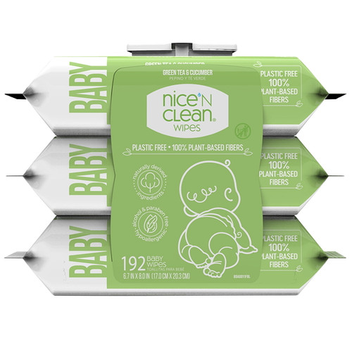 Nice 'n Clean Green Tea & Cucumber Baby Wipes, 3 Resealable Packs (192 Total Wipes)