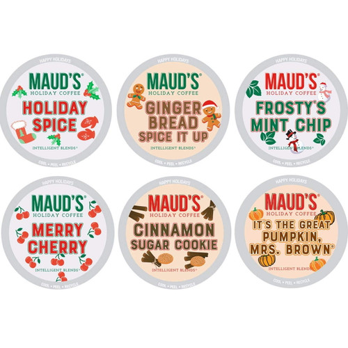 Maud's Holiday Flavored Coffee Variety Pack (holiday Variety Pack), 42ct. Solar Energy Produced Recyclable Flavored Holiday Coffee Pods - 100% Arabica Coffee California Roasted, Kcup Compatible