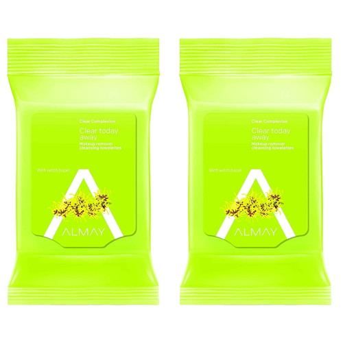 (2 Pack) Almay Clear Complexion Makeup Remover Cleansing Towelettes, Hypoallergenic, Cruelty Free, Oil Free, Fragrance Free, Ophthalmologist And Dermatologist Tested, 25 Wipes