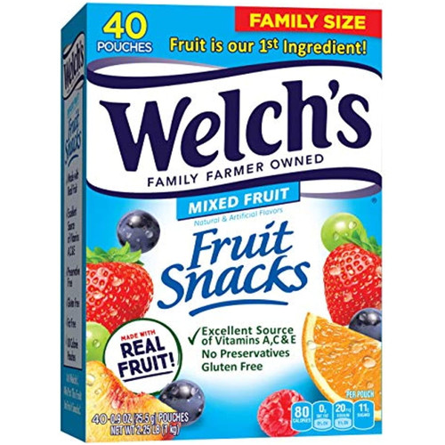 Welchs Fruit Snacks, Mixed Fruit, Gluten Free, Bulk Pack, 0.9 Oz Individual Single Serve Bags (pack Of 40)