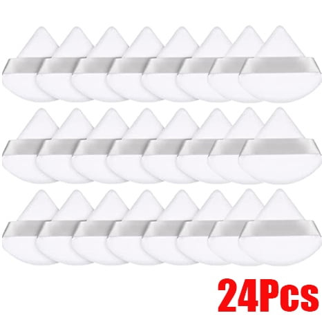 Dicasser 24 Pieces Cosmetic Powder Puff,portable Soft Sponge Setting Face Puffs,triangle Velvet Powder Puff With Ribbon Band Handle For Loose Powder Body Powder Makeup Tool