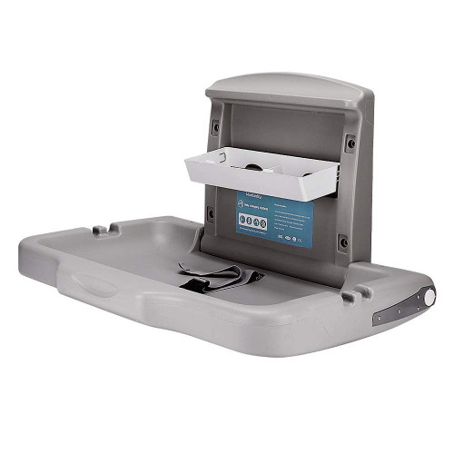 Dirunbf Fold-down Baby Changing Diaper Station - Horizontal Wall Mounted, Sturdy & Durable With Safety Straps For Commercial Bathrooms(1 White Granite)