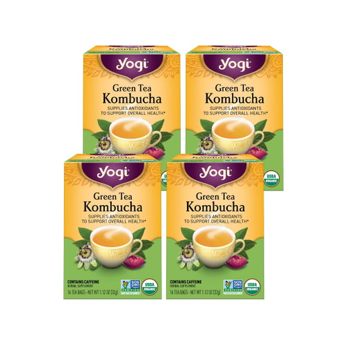 Yogi Tea Green Tea Kombucha, Contains-caffeine Green Tea, Wellness Tea Bags, 4 Boxes Of 16