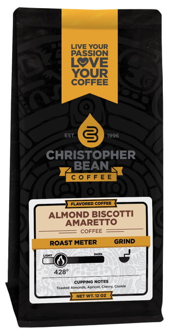 Amaretto Almond Biscotti Flavored Decaf Ground Christopher Bean Coffee, 100% Arabica, No Sugar, No Fats, Made With Non-gmo Flavorings, 12 Oz Bag Of Coffee