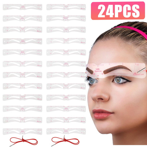 Tsv Eyebrow Stencil, 24pcs Eyebrow Template Trimming Tool, Eyebrow Shaper Kit, Reusable Eyebrow Template With 2pcs  Elastic Fixing Rope, 3 Minutes Makeup Tools For A Variety Of Face