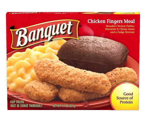 Banquet Breaded Chicken Patties, Macaroni & Cheese Sauce And A Fudge Brownie Meal, 7.1 Oz