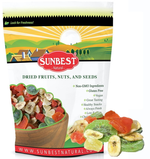 Sunbest Tropical Dried Fruit Mix, Fruit Medley (mango, Papaya, Pineapple, Banana Chips, Kiwi) In Resealable Bag, Vegan & Kosher- 48 Ounce (3 Lb)