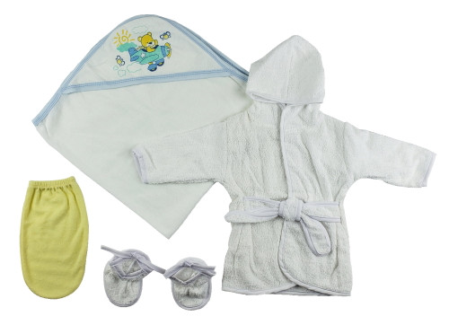 4-piece Blue And White Layette Bath Set For Newborn, 8"