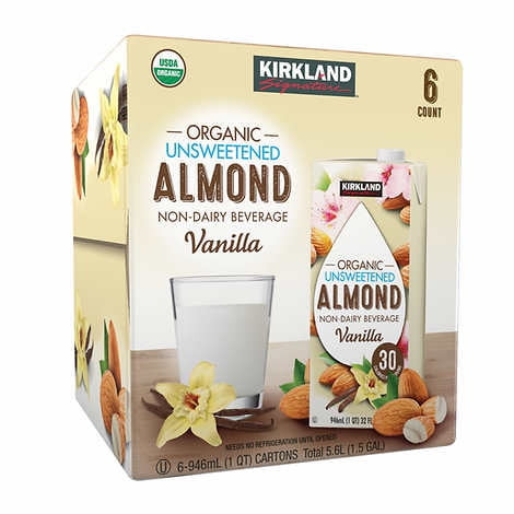 Kirkland Signature Organic Almond Beverage, Vanilla, 32 Fl Oz, 6-count