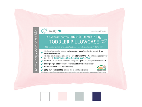 (pink) Moisture Wicking Toddler Pillow Case For Sweaty Sleepers By Sweaty Tots - Fits 13 X 18 And 14 X 19 Pillows, Envelope Style, Features Patented Drirelease(r) Moisture Wicking Technology