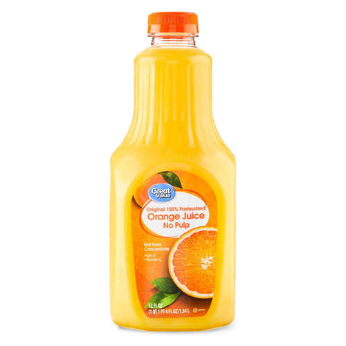 Great Value 100% Pasteurized Orange Juice With No Pulp, 52 Fl Oz
