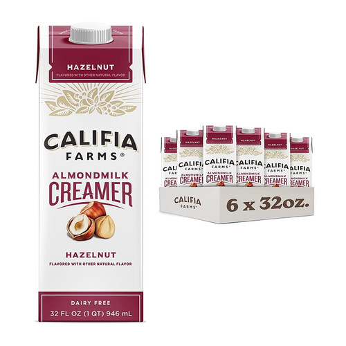 Califia Farms - Hazelnut Almond Milk Coffee Creamer, 32 Oz (pack Of 6), Shelf Stable, Dairy Free, Plant Based, Vegan, Gluten Free, Non Gmo, Almond Creamer