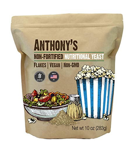 Anthony's Premium Nutritional Yeast Flakes, 10 Oz, Non Fortified, Batch Tested Gluten Free, Non Gmo
