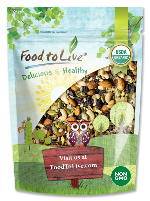 Organic Raw Seeds, Nuts And Raisins Mix, 4 Pounds - Raw And Non-gmo Trail Mix Contains Walnuts, Almonds, Cashews, Hazelnuts, And Raisins. Vegan Superfood Snack, Kosher, No Added Sugar And Oil, Bulk