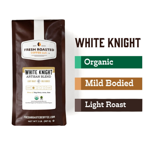 Fresh Roasted Coffee, Organic White Knight Blend Coffee, Light Roast, Whole Bean, 32 Oz