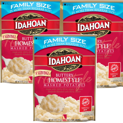 Idahoan Buttery Homestyle® Mashed Potatoes Family Size, 8 Oz Pouch Pack Of 3 Real Idaho Potatoes And Holiday Thanksgiving Christmas Dinner