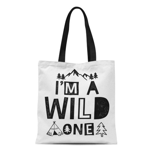 Sidonku Canvas Bag Resuable Tote Grocery Shopping Bags Baby I'm Wild One Slogan Graphic Uses Camp Child Summer Bear Patch Climbing Tote Bag