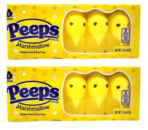 Psllc Peeps Easter Marshmallow Candy – Yellow, 5 Chicks Each Pack – For Easter Baskets And Decorations (10 Ct.- 2 Packs)