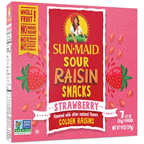 Sun-maid Fruity Raisins Snacks For Kids | Sour Strawberry | 0.7 Ounce | Pack Of 7 | Whole Natural Dried Fruit | No Artificial Flavors | Non-gmo