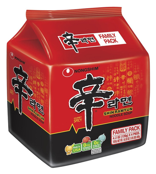 Nongshim Shin Ramyun Spicy Beef Ramen Noodle Soup Pack, 4.02oz X 4 Count